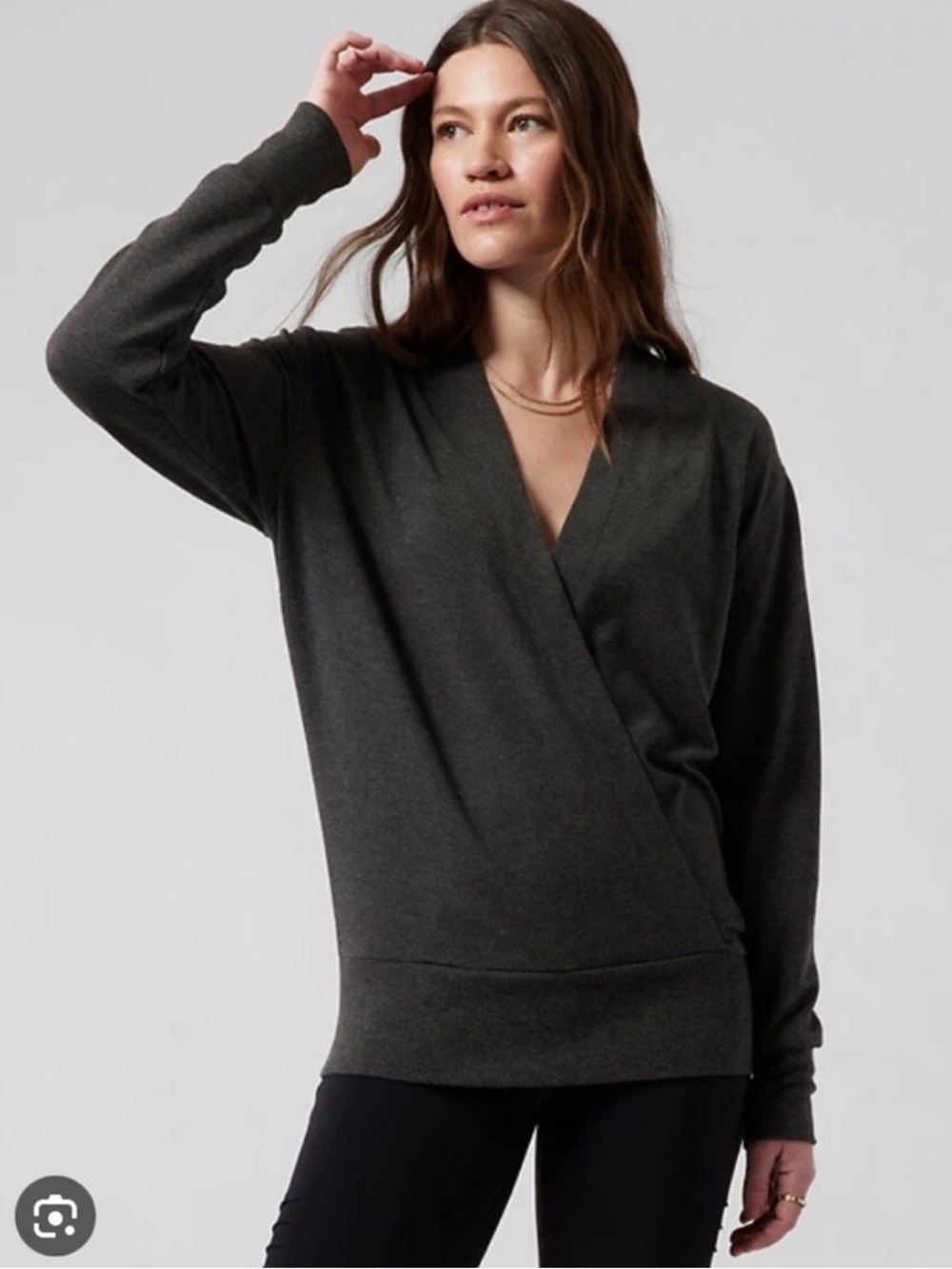 Gently Used Athleta Purana V-Neck Wrap Sweatshirt, size medium